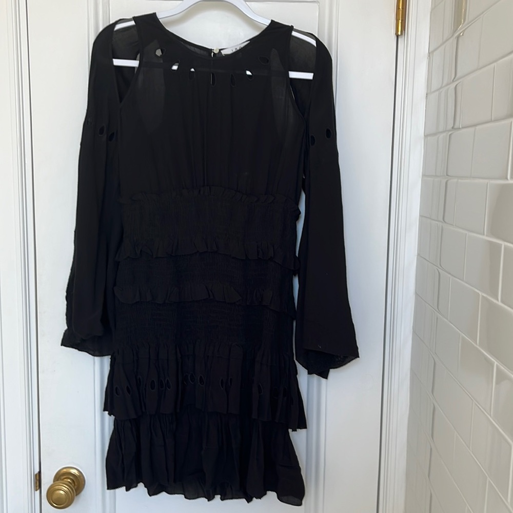 IRO Bell-Sleeve Smocked Tiered Dress, Black